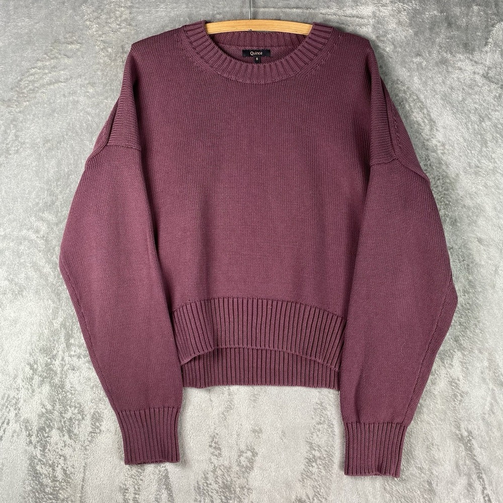 Quince Sweater Organic Cotton Boyfriend Crew Womens Sz S Purple Eggplant Slouchy